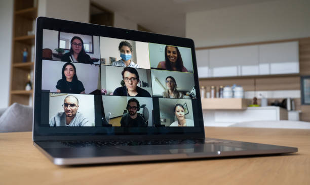 istock Close-up on a group of people on a video conference 1242508905
