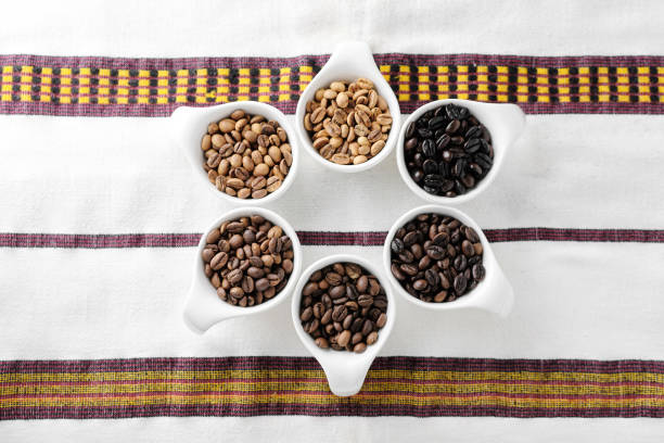 Coffee beans roasted in six stages