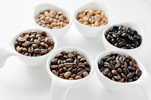 Coffee beans roasted in six stages