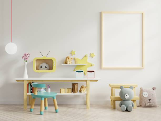 istock Mock up posters in child room interior. 1242528742