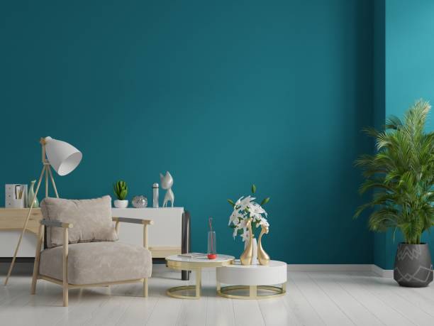 istock The interior has a armchair on empty dark green wall background. 1242528744