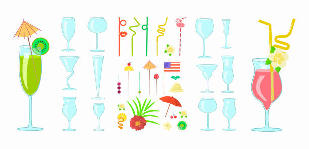 各種アルコールベベリゲのセット - margarita cocktail drink umbrella drink点のイラスト素材／クリップアート素材／マンガ素材／アイコン素材