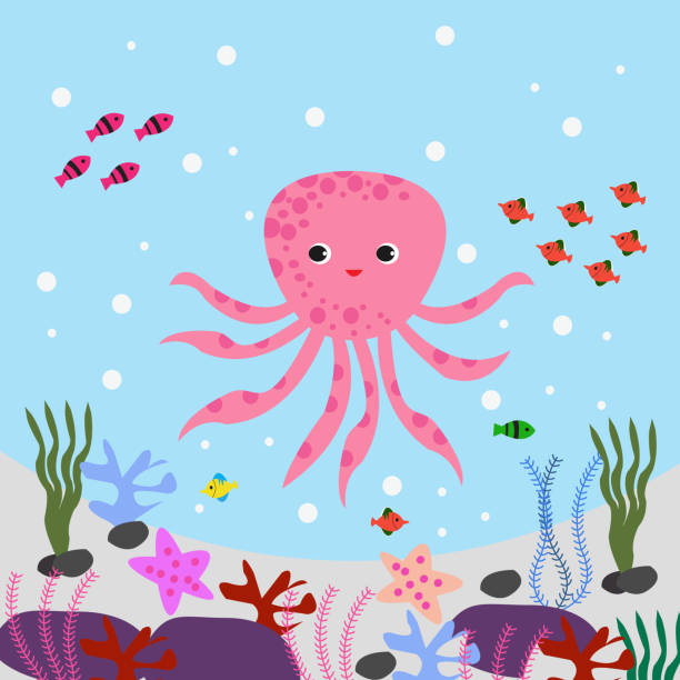 istock Sea Underwater World Jellyfish Starfish illustration Vector. 1242546951