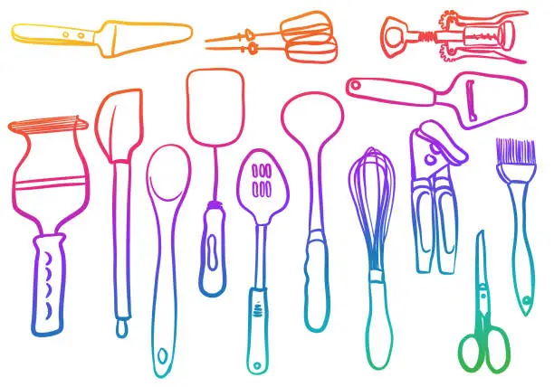 Vector illustration of Cooking Ustensils Rainbow