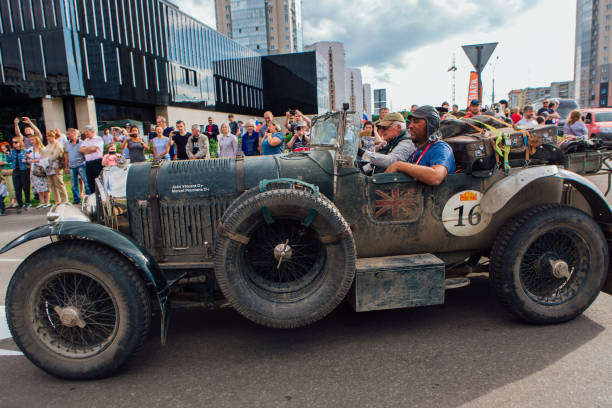 Bentley Speed Six 1934 leaving the city and going to another stage of rally. Novokuznetsk, Russia, 14 June 2019: The 7th Peking to Paris Motor Challenge is unique in the motoring world a true endurance motor rally following in the wheel-tracks of the original pioneers of 1907 1934 stock pictures, royalty-free photos & images