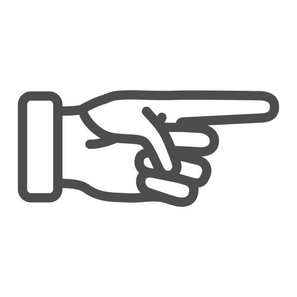 指の線アイコン、手のジェスチャーの概念、白い背景に注意の手のジェスチャーサイン、モバイルコンセプトとウェブデザインのためのアウトラインスタイルのポインタアイコン。ベクター� - pointer stick illustrations点のイラスト素材／クリップアート素材／マンガ素材／アイコン素材
