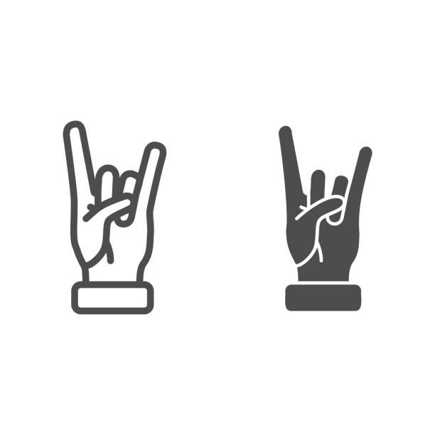 Rock and roll gesture line and solid icon, Hand gestures concept, Heavy metal sign on white background, sign of the horns icon in outline style for mobile concept and web design. Vector graphics. Rock and roll gesture line and solid icon, Hand gestures concept, Heavy metal sign on white background, sign of the horns icon in outline style for mobile concept and web design. Vector graphics rock object illustrations stock illustrations