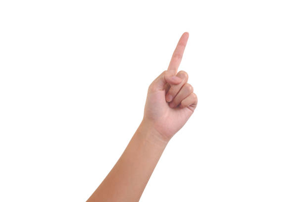 istock Hand with one finger up isolated on white background 1242659837
