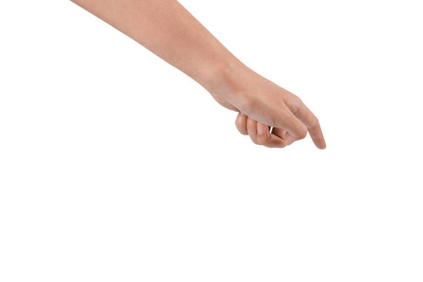 указывая пальцем руки, касаясь или нажимая на изолированный белый фон - close up touchpad computer index finger стоковые фото и изображения