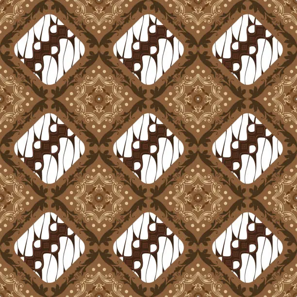 Vector illustration of The beauty flower pattern on Indonesian batik design with seamless soft mocca color design.