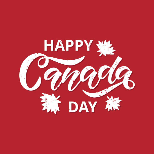 Canada Day holiday vector Illustration. Hand drawn lettering Happy Canada Day holiday vector Illustration. Hand drawn lettering with maple leaf on red background. Typography design for banner, advertising, poster, greeting card, social media. canada day poster stock illustrations