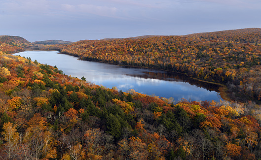Lake of the Clouds and the Porcupine Mountains covered with beautiful, fall colors.
