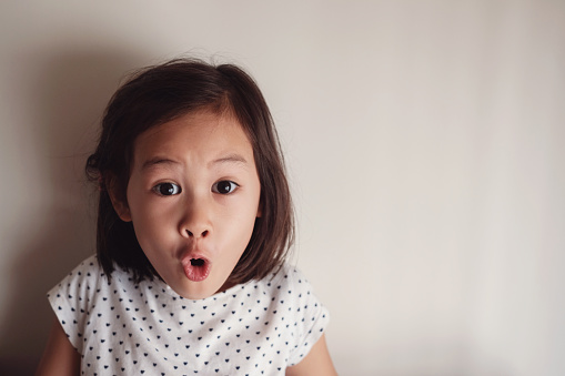 Portrait of surprising and shocking Asian young little girl