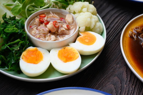 istock Fresh Boiled Shrimp paste sauce with vegetables in plate 1242739993