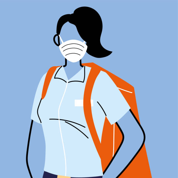 istock food delivery woman with medical mask and backpack 1242789623