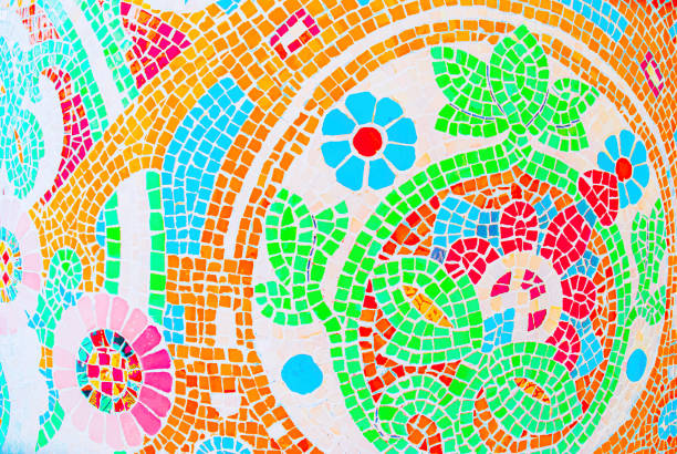 Colourful mosaic seen at Park Guell in Barcelona, Catalonia, Spain.