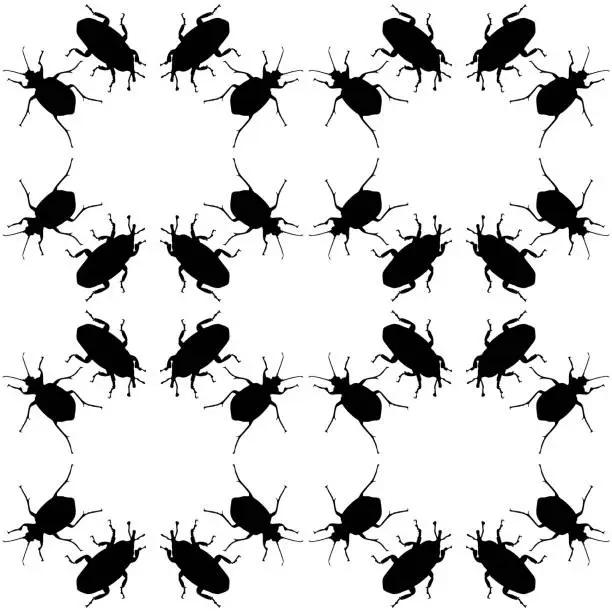 Vector illustration of Seamless pattern with bugs. Endless background with beetles. Vector silhouette illustration.