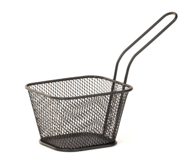 istock Small wire frying basket isolated on white background 1242817848