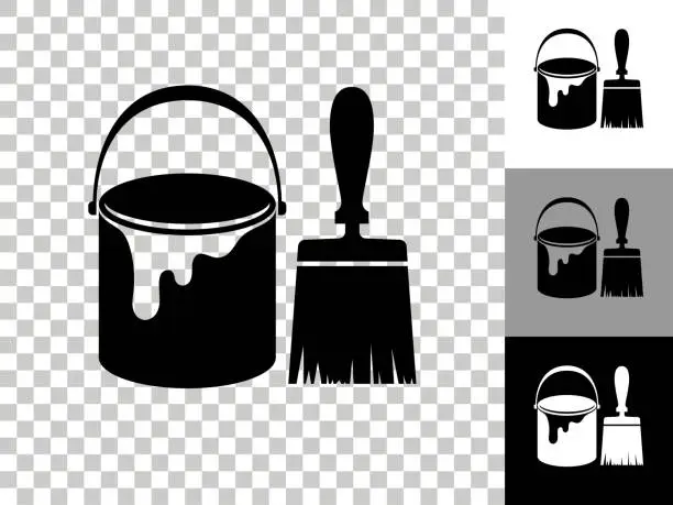 Vector illustration of Paint Bucket & Brush Icon on Checkerboard Transparent Background