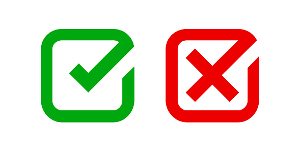 checkmark and x or confirm and deny square icon button flat for apps and websites symbol, icon checkmark choice, checkbox button for choose, square answer box for checklist, approval check sign button