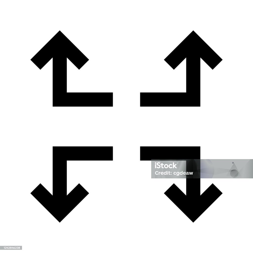 beyaz yalıtılmış ok yön tuşu, simge düz anahat için basit ok, sol ve sağ yönde aşağı siyah ok, sonraki ok işareti veya indirme yükleme kavramı - Royalty-free Alman Markı İşareti Vector Art