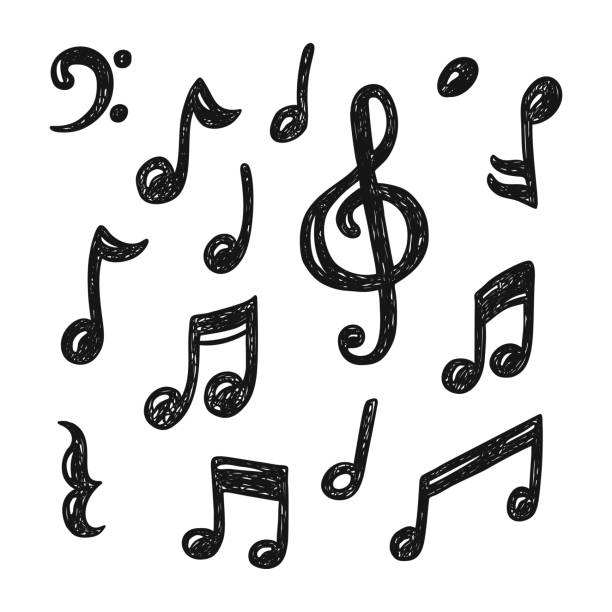 Set of hand drawn music note doodles Set of hand drawn music note doodles guitar borders stock illustrations