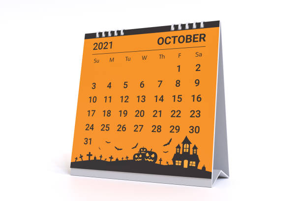 3D Rendering - Calendar for October 2021 with halloween theme.