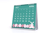 3D Rendering - Calendar for April 2021 with easter egg theme.