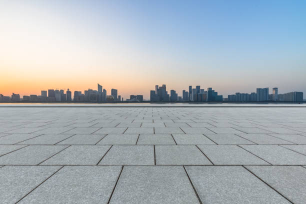 istock empty pavement and modern buildings in city 1242898370