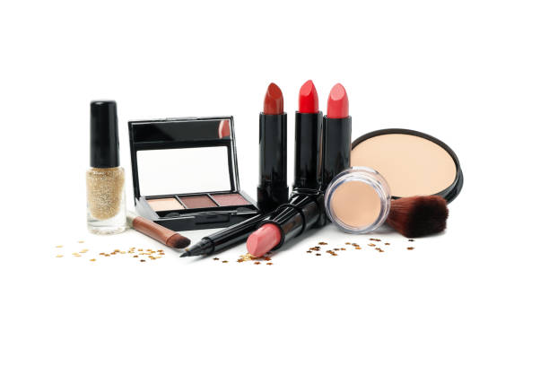 istock Different makeup cosmetics isolated on white background. Female accessories 1242907076