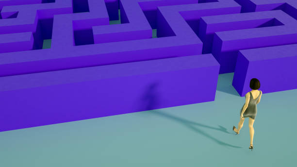 istock 3D maze labyrinth and businesswoman 1242988968