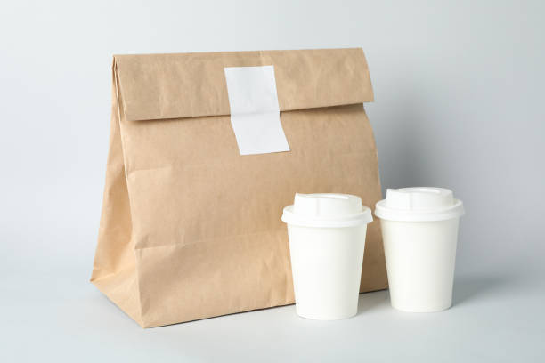 istock Food delivery mockup on light gray background, space for text 1243009434