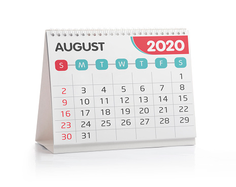 August 2020 Desktop Calendar Isolated on White