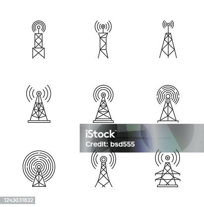 istock 5G cell towers and antennas pixel perfect linear icons set. Fast connection. Mobile network coverage. Customizable thin line contour symbols. Isolated vector outline illustrations. Editable stroke 1243031832