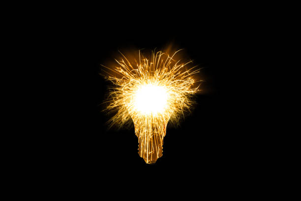 istock Bengal fire in lamp bulb isolated on black background. New idea concept. 1243050473