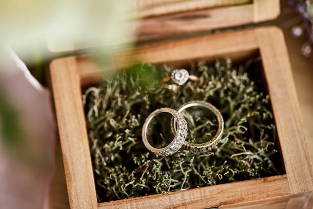 istock wedding rings lie in the wooden box 1243055996