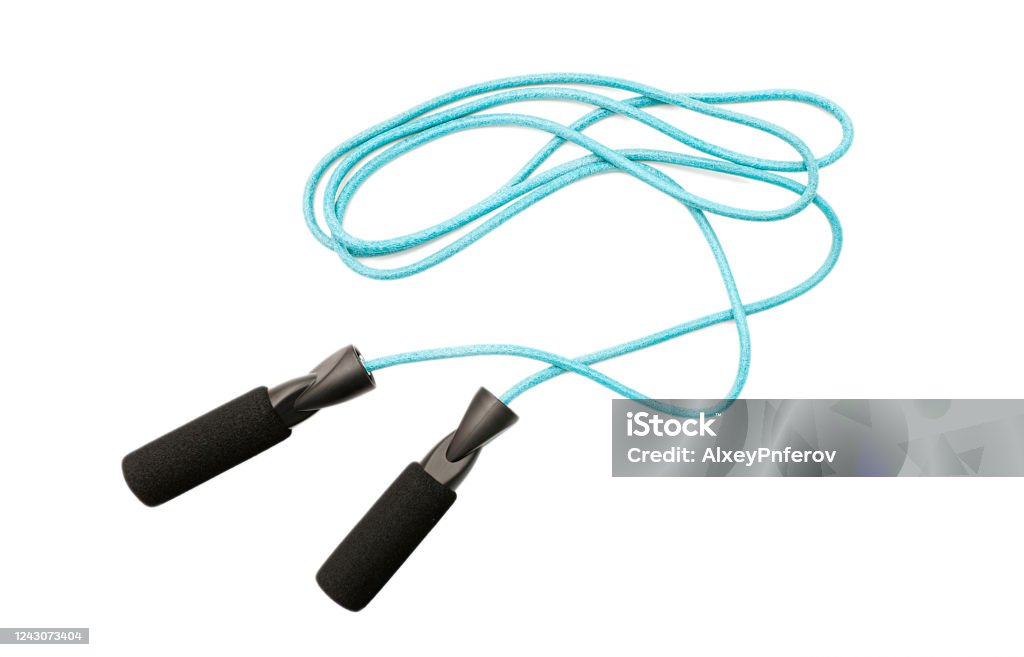Blue Skipping Rope Or Jump Rope Isolated On White Background Top View