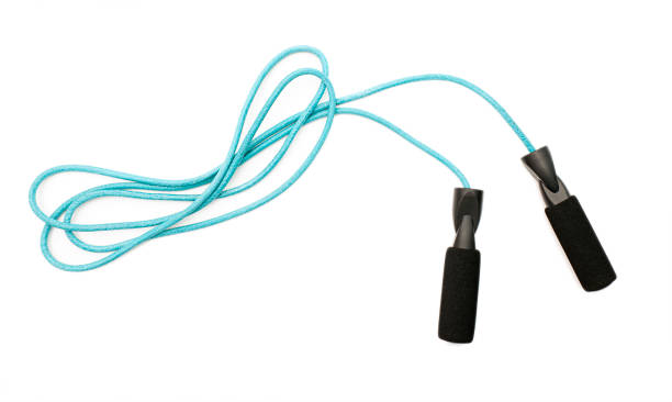 istock Blue skipping rope or jump rope isolated on white background, top view 1243073405