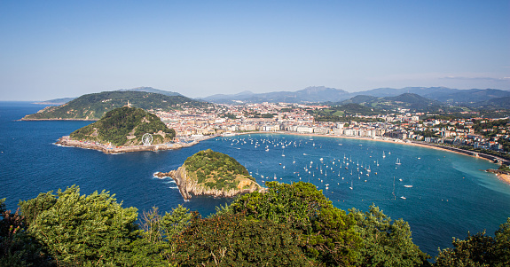 Impressive view of a maritime bay full of yachts in northern Spain in summer