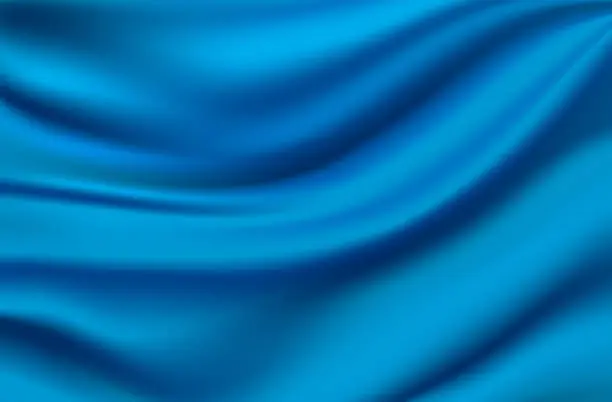 Vector illustration of Blue satin silk luxury material cloth background. Vector