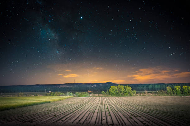 Night farming fields with milky way to Ribera del Duero