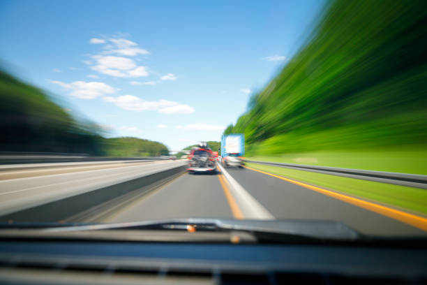 View through the windscreen on the motorway at high speed