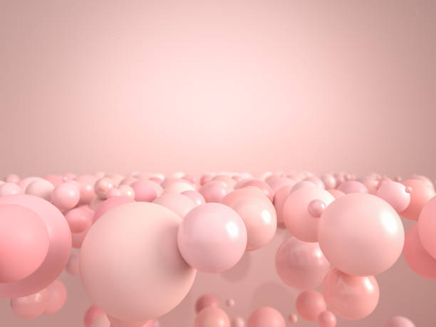 istock Pink bubbles and spheres flying and floating over pink paper background in studio. 3d illustration. Use image in entertainment, fashion and cosmetics advertisement. 1243144239