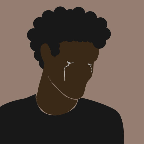 illustrations, cliparts, dessins animés et icônes de homme noir pleurant. larmes sur le visage du caractère afro-américain, vecteur moderne dans le style plat. le temps arrête le concept de racisme. douleur du meurtre d’injustice. la vie des noirs compte - face time