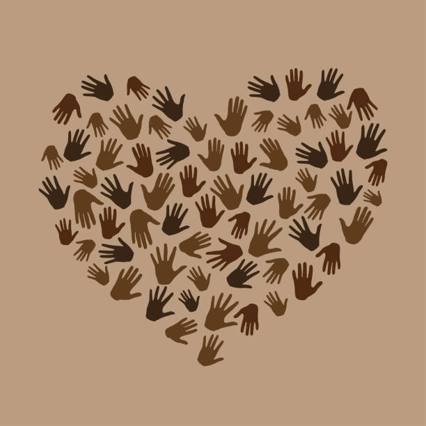 Many hands in heart shape on brown background. protest. New movement on the rise, interracial community unity. Protests against racism in America. Modern vector in flat style Many hands in hearts shape on brown background. protest. New movement on the rise, interracial community unity. Protests against racism in America. Modern vector in flat style diversity hands forming heart stock illustrations