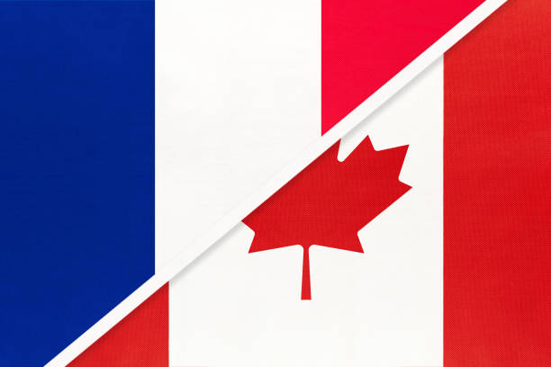 istock France and Canada, symbol of national flags from textile. Championship between two countries. 1243148187