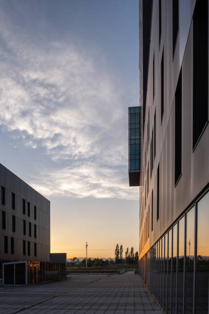 istock sunset in a financial business office building 1243157073