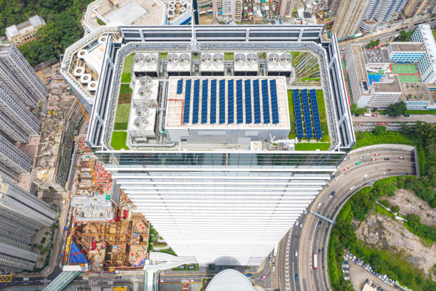 istock Rooftop solar system in Hong Kong 1243165909