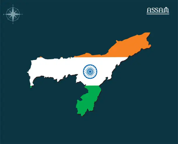 Vector illustration of Modern map of ASSAM with india flag, india state map ASSAM, indian state infographics