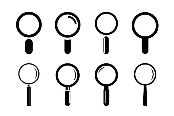ilustrações de stock, clip art, desenhos animados e ícones de magnifying glass icon set - magnifying glass